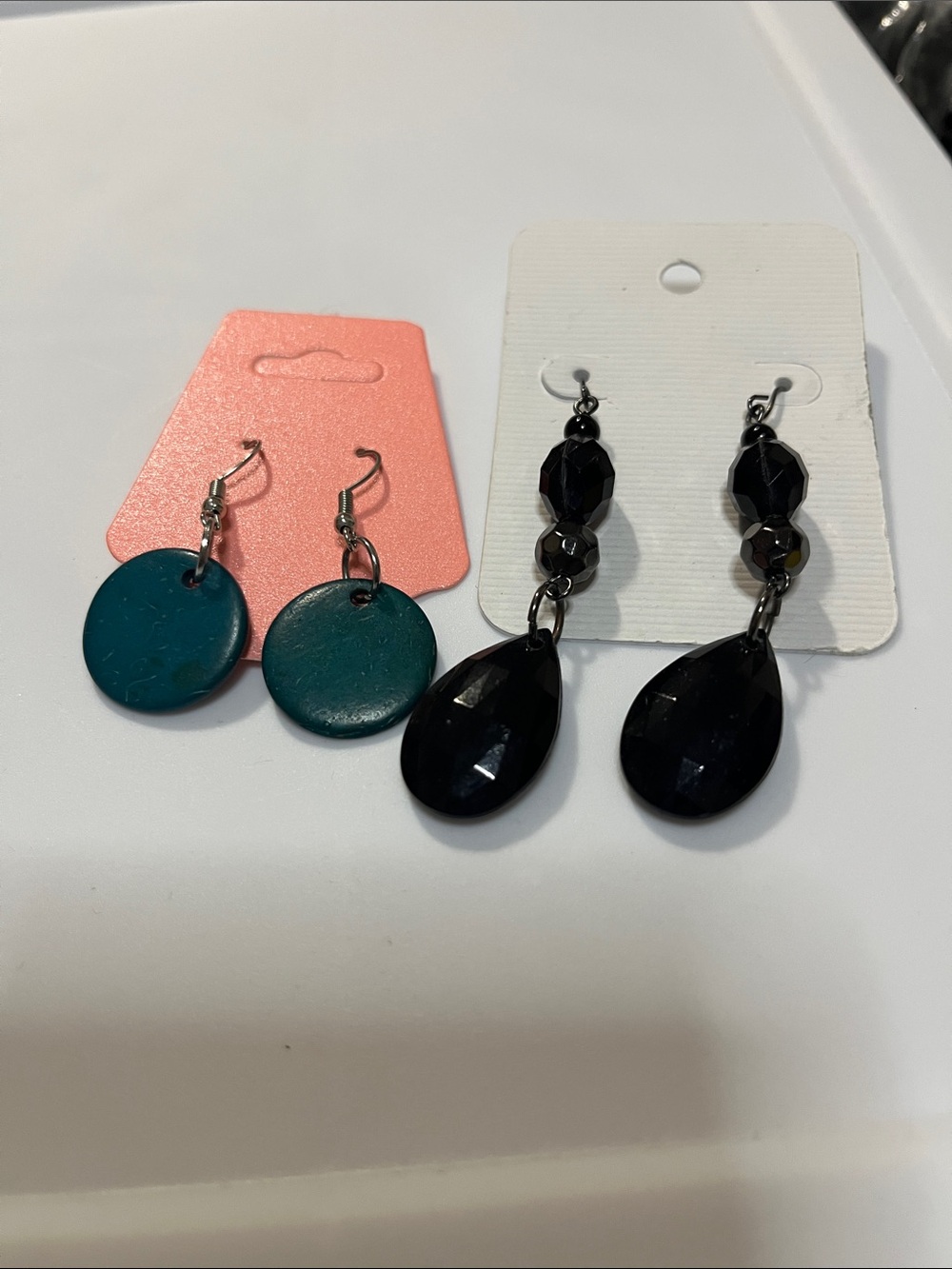 Teal Disc and Black Faceted Teardrop Earrings - Set of 2
